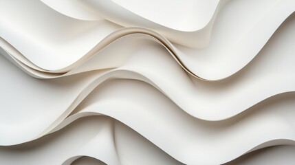 Obraz premium Abstract composition of layered white paper or fabric creating smooth curves and fluid waves, highlighting texture and shadows in a minimalist style.