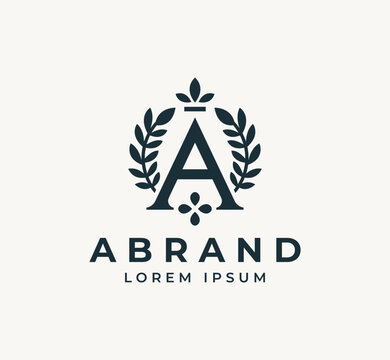 Elegant Letter A Logo Design with Laurel Wreath. Timeless and Premium Monogram Logo