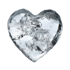 Heart Ice Cube Isolated on Transparent and White Background. Loving Winter Holiday Festive Winter Ice Dimond Sculpture Decoration. 
