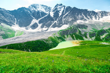 Picturesque mountain landscape with a view of the glacier 