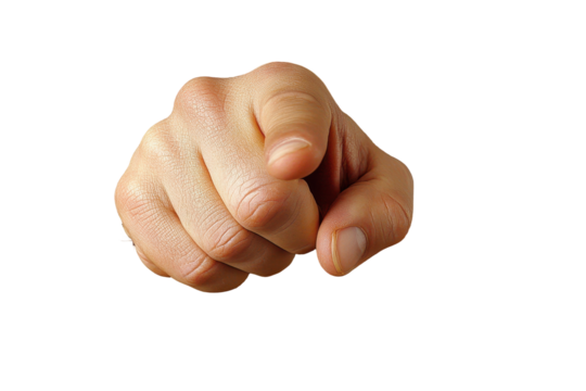 Pointing hand in a fist shape wants your attention against a 