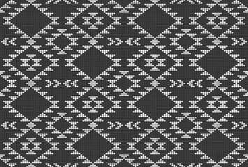 Black & White Southwestern beaded Aztec diamonds kilim Raster Pattern. Vintage native tribal Aztec beads contrast seamless pattern.