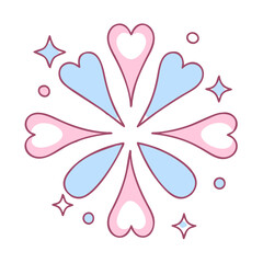 Fototapeta premium A heart shaped design with pink and blue colors. The design is a circle with a heart in the center and four smaller hearts surrounding it. The design is playful and cheerful, with the pink