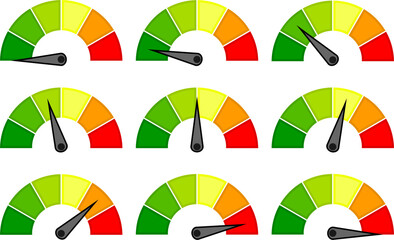 Colorful speedometer.  Speedometer divided into six color segments, the needle indicates in all conditions.
