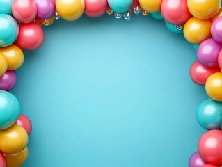 Colorful Balloons Forming a Frame Against a Light Blue Background