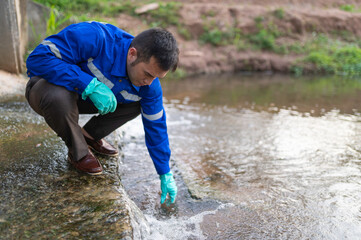 Environmental engineers inspect water quality,Bring water to the lab for testing,Check the mineral content in water and soil,Check for contaminants in water sources.