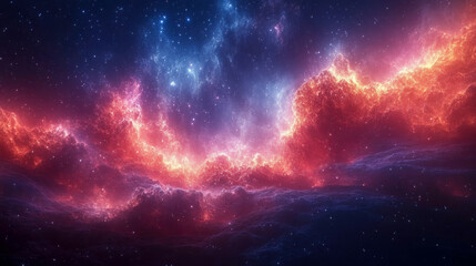 Obraz premium Vibrant cosmic scene featuring a pink and blue nebula, stars scattered across a deep space background