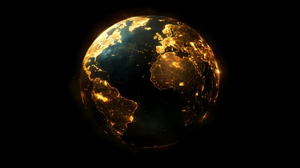 A glowing depiction of Earth from space, highlighting illuminated continents against a dark background, symbolizing global connectivity and beauty.