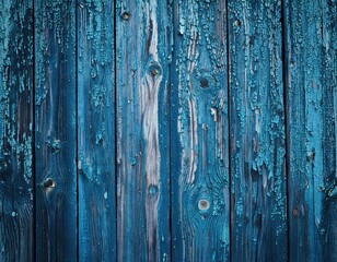 Naklejka premium rustic wood fence with old peeling blue paint splintering wood distressed cracking painted texture background