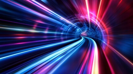 Light trails accelerating through futuristic tunnel at warp speed