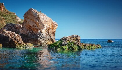 Estampa mediterranea, el mar frende a las rocas de costa