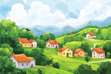 Illustration of landscape with houses