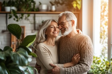 Fototapeta premium Middle-aged couples in a bright, warm interior, The couples are engaged in peaceful.