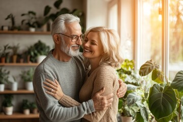 Middle-aged couples in a bright, warm interior, The couples are engaged in peaceful.