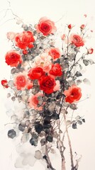 Minimalist Chinese Ink Painting of Roses Bouquet for Decoration or Gift Generative AI