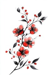 Simple Floral Design on White Background for Wall Decoration or Gift Wrapping Generative AI