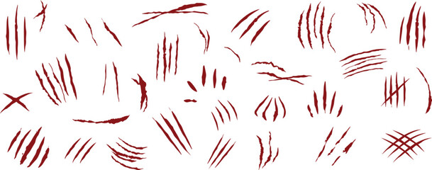 Scratch claws of animal, scratches mark set.