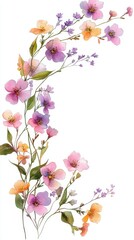 Watercolor illustration of floral corner with beautiful flowers and green leaves, perfect for decorative designs and spring themes Generative AI