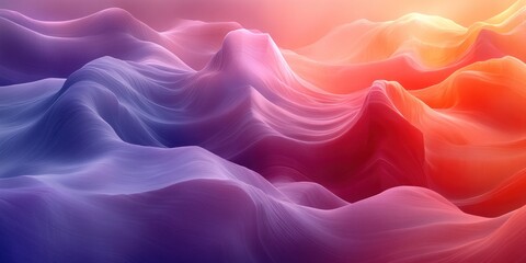 Obraz premium Abstract digital art with soft, flowing, and colorful waves in purple, red, and orange tones.
