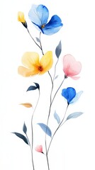 Watercolor Minimalist Boho Floral Background with Loose Bohemian Flowers for Home Decor or Wall Art Generative AI