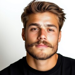 Naklejka premium A detailed image of a man with a neat brown mustache, set against a stark white background