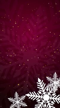 Animation white paper cut snowflakes of different sizes. Silhouettes of decorative ornaments for Christmas, New Year, winter holidays. Looped. Vertical video.