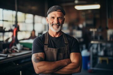 Obraz premium Portrait of a smiling middle aged small business plumber