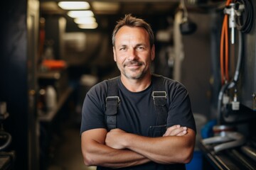 Fototapeta premium Portrait of a smiling middle aged small business plumber