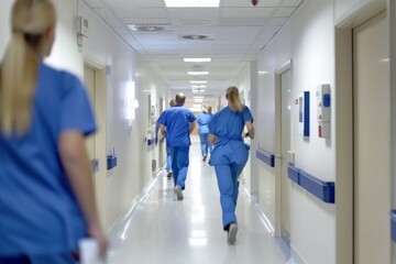Obraz premium Blurred background of a doctor and nurses in hospital interior