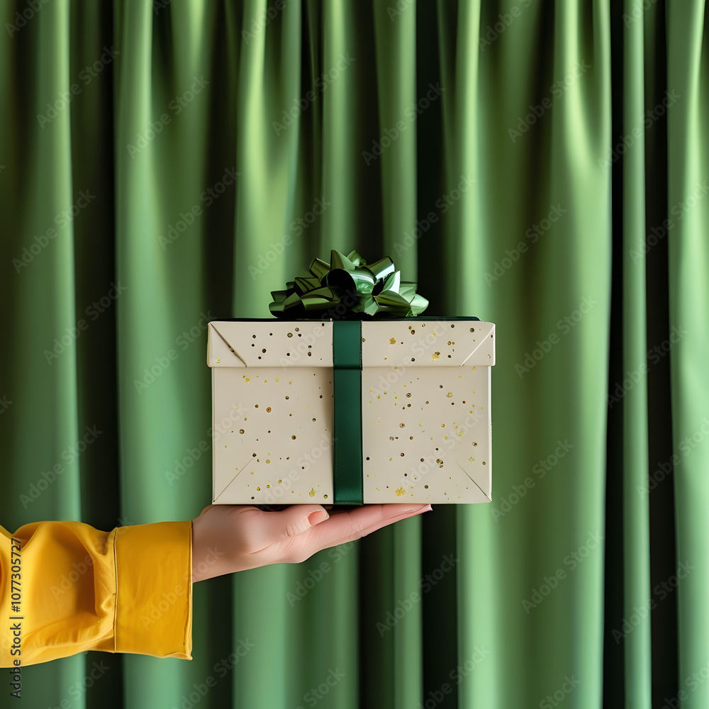 Wall mural gift box on green background