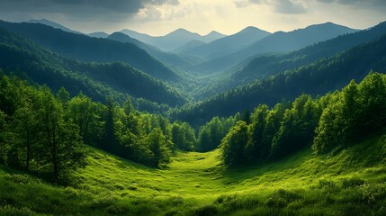 Fototapeta premium Green Mountains and Sky