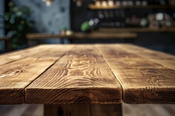 Empty wooden table with supermarket background for product placement