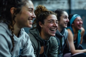 Obraz premium Candid group of women laughing after gym workout