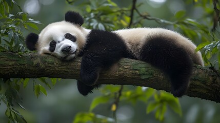 Obraz premium Sleeping Panda in a Tree