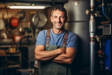 Portrait of a smiling middle aged small business plumber