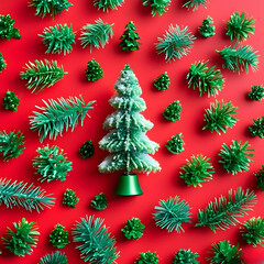 Obraz premium christmas tree on red background