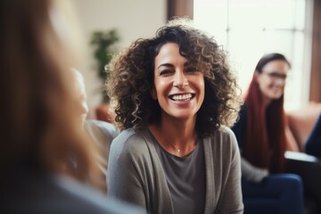 Obraz premium Middle aged female therapist conducting a group session