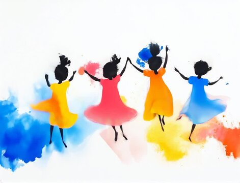 Children dancing, colourful animation, simple and clean style, themes of joy, innocence, growth, education, school, preschool, kindergarten, ECE