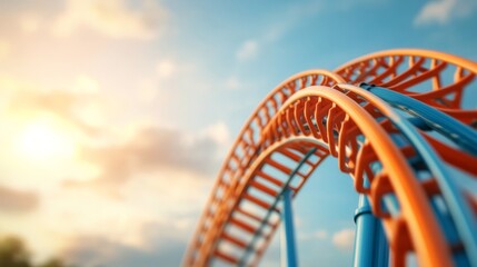 Obraz premium Rollercoaster at Sunset: Thrilling Ride, Orange and Blue Track 