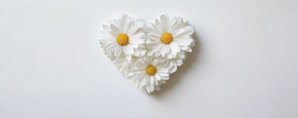 Fototapeta premium White daisies forming a heart shape on white background