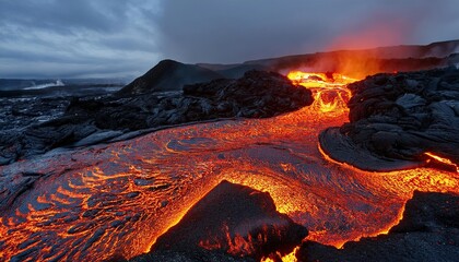 Lava flows in the mountains