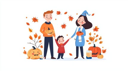 Fototapeta premium Family celebrating autumn with pumpkins.