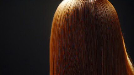 Naklejka premium A close-up of a beautiful woman with long, straight hair illuminated against a dark background