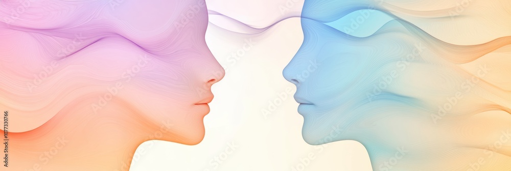 Leinwandbilder two abstract silhouettes in pastel hues illustrate the themes of communication and empathy, blending
