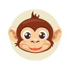 Cartoon Monkey head, wild animal baby monkey face.