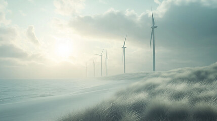 Wind Turbines for sustainability and green energy on a field of grass