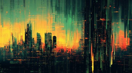 Obraz premium Abstract digital glitch background with colorful vertical lines 