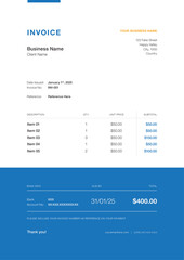 Fototapeta premium Minimalist Invoice Template – Editable & Printable. Clean and professional invoice template, customisable for businesses, freelancers, or personal use. Easy-to-edit format in PDF for efficient billing