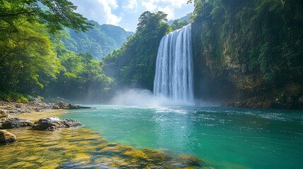 Waterfall in Lush Jungle