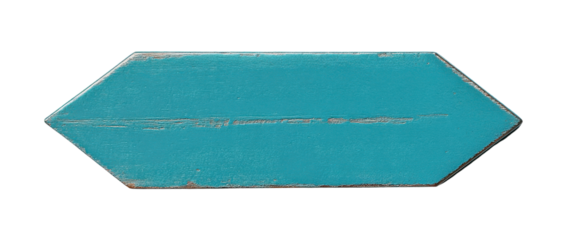 Turquoise wooden arrow sign on a white isolated background.